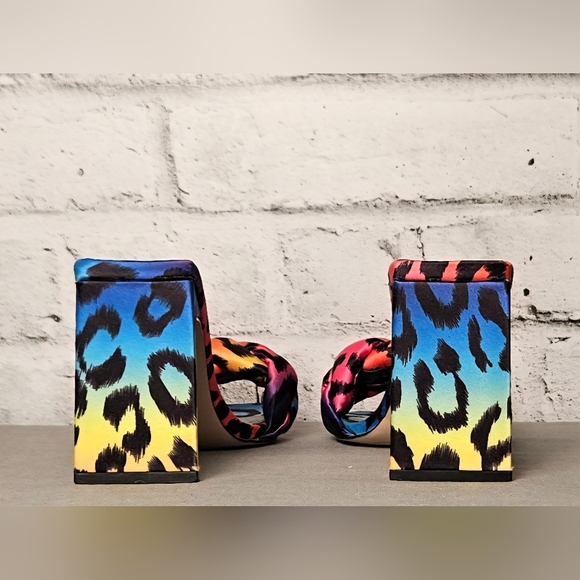 Jessica Simpson Rainbow Leopard Knot Heels Slide Sandals Size 7.5 - Picture 3 of 10